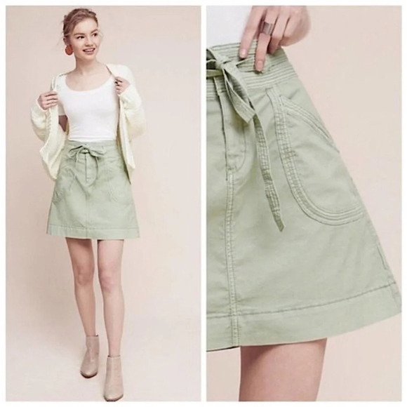 Pilcro & the Letterpress Green Paper Bag A-Line Skirt with Pockets & Belt size 0 - Picture 11 of 12
